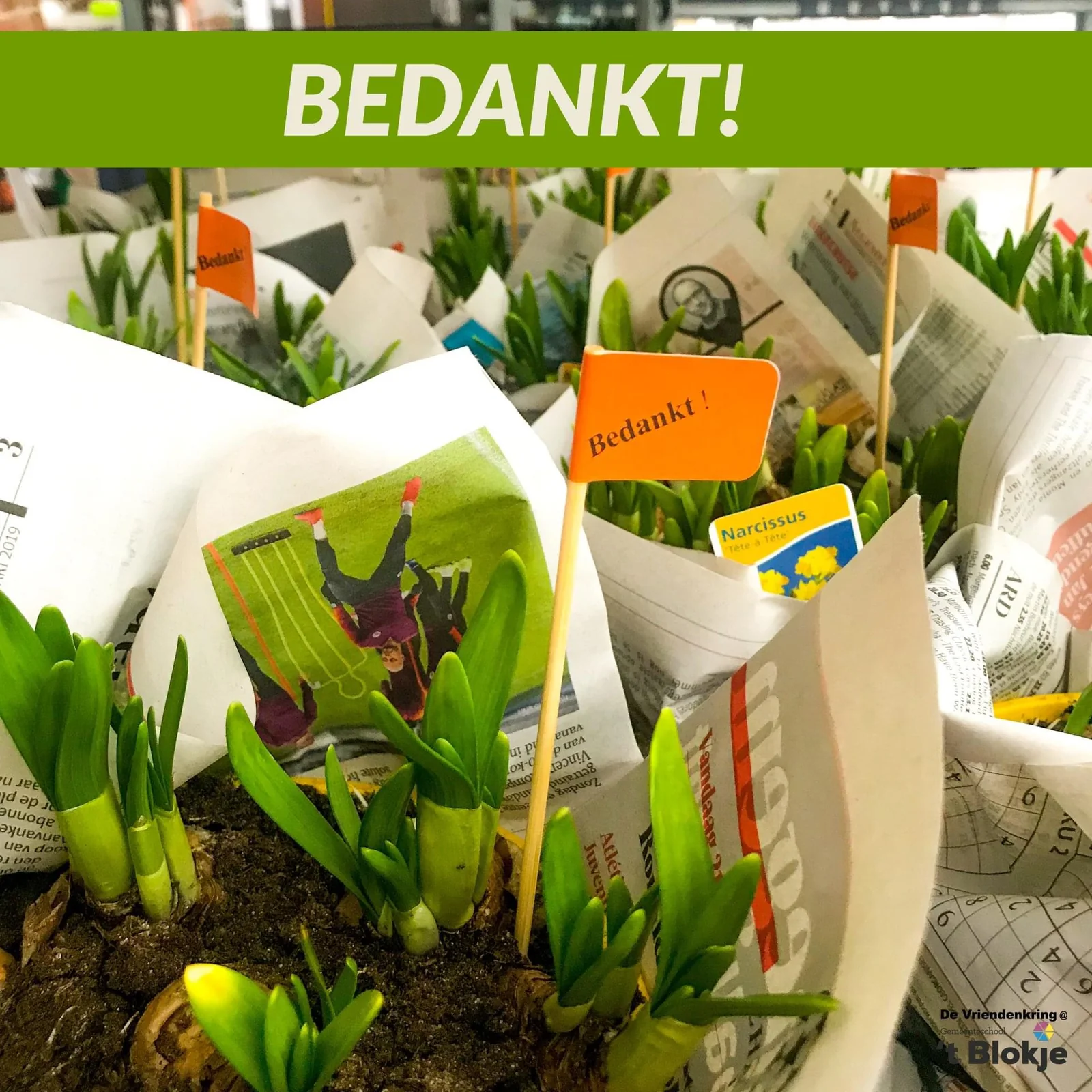 Bloemen met een bedankje van de Vriendenkring